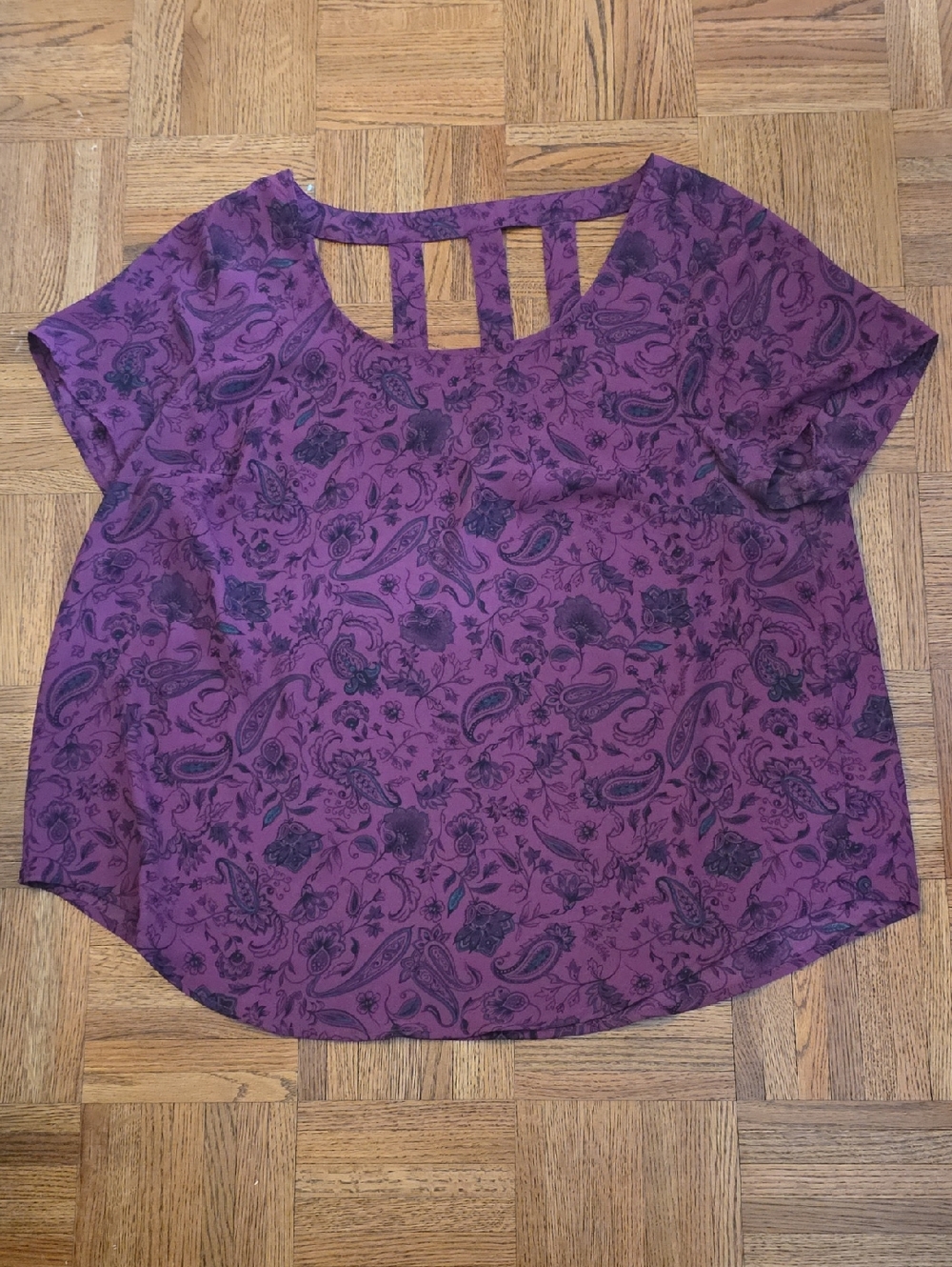 torrid Purple Paisley Short-Sleeve Top with Ladder Back Detail